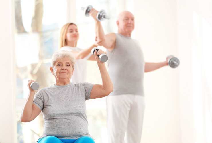 Anziani che fanno fisioterapia