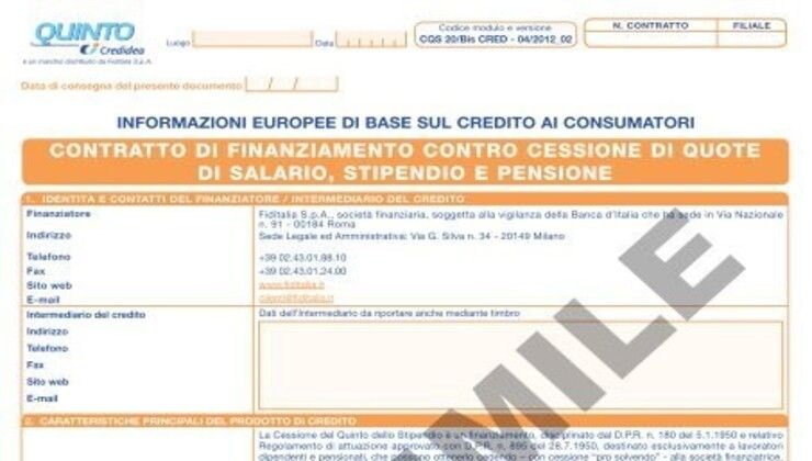 Fac simile contratto di finanziamento